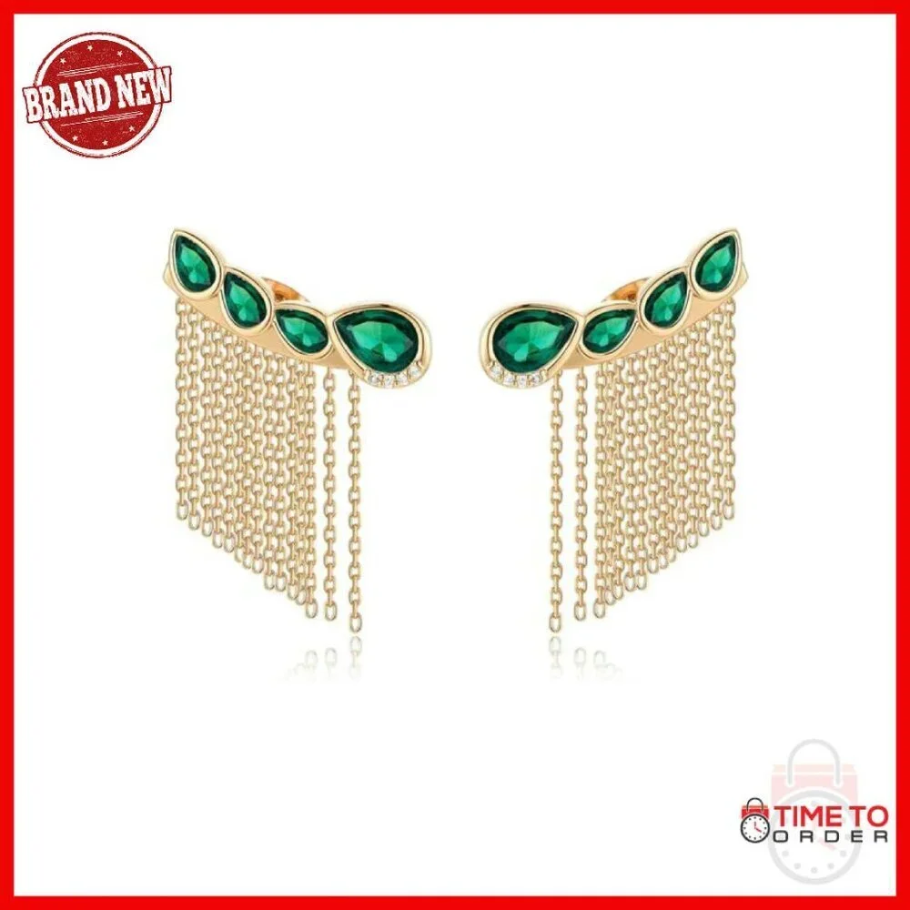 18k Gold Plated Teardrop Crystal Ear Crawler Stud Earrings